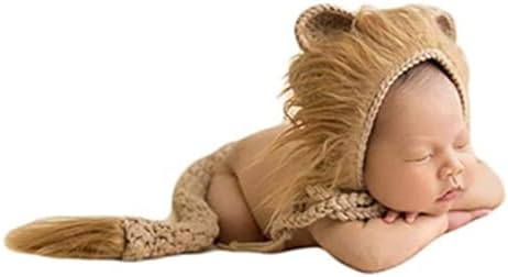 Newborn Baby Photo Props Crochet Lion Hat Tail Set