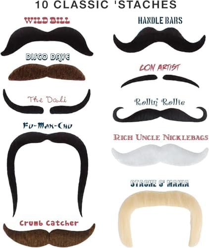 10 Face Mustaches The Perfect Assortment for Halloween costumes