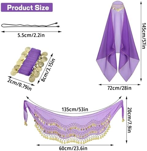 Belly Dance Outfit Set for Women - Chiffon Hip Scarf Gold Coins
