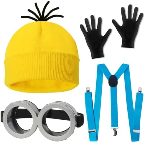 Halloween Set for Adults Funny Look Yellow BeanieGogglesGlovesSuspenders