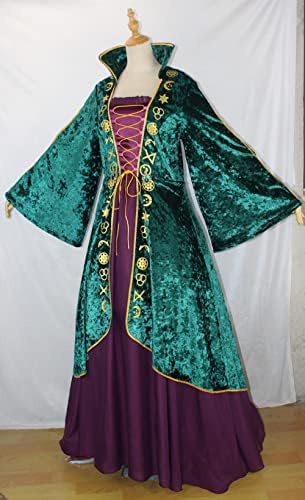 BICOPU Womens Medieval Witch Plus Size Orange Velvet Costume Robe