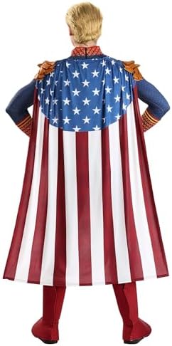 Adult Homelander Costume Mens Blue Uniform Jumpsuit with Flag Cape Eagle Epaulets