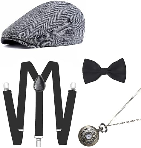 BABEYOND 1920s Mens Gatsby Gangster Costume Accessories Set