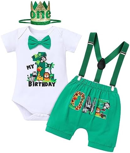 IBTOM CASTLE Baby Boy 1st Birthday Jungle Animal Romper Bloomers Set 3pcs