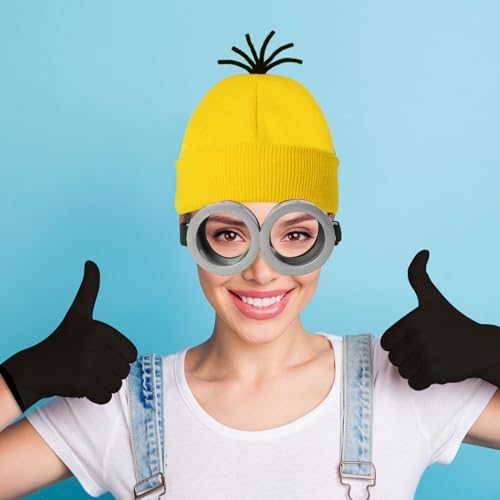 3 Pcs Halloween Costume Accessories Set - Yellow Goggles Gloves for Adults