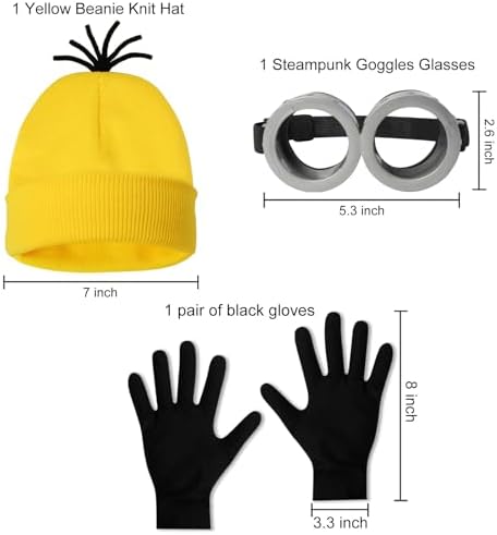 3 Pcs Halloween Costume Accessories Set - Yellow Goggles Gloves for Adults