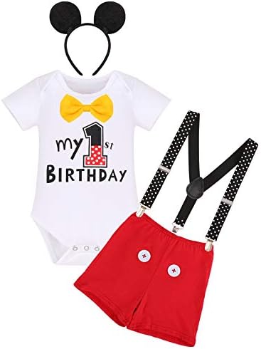 Imekis Baby Boys 1st Birthday Tuxedo Bowtie Romper Set