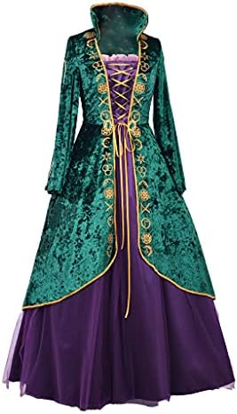 Womens Plus Size Medieval Green Velvet Dress Halloween Witch Costume Robe