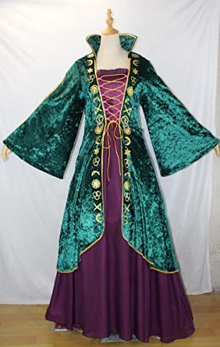 BICOPU Womens Medieval Witch Plus Size Orange Velvet Costume Robe