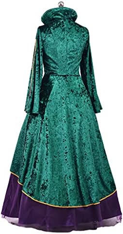 1791s Lady Halloween Witch Costume - Green Velvet Dress for Women