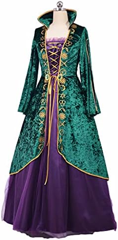 Womens Plus Size Medieval Green Velvet Dress Halloween Witch Costume Robe