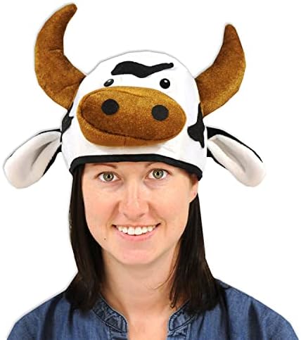 Unique Plush Cow Head Hat for Men Halloween Party Accessories