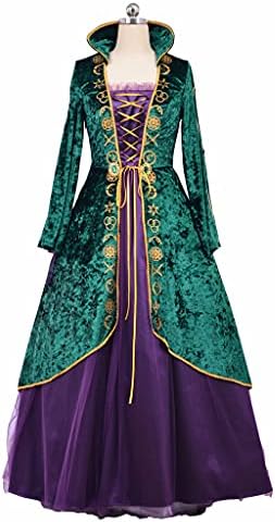1791s Lady Halloween Witch Costume - Green Velvet Dress for Women
