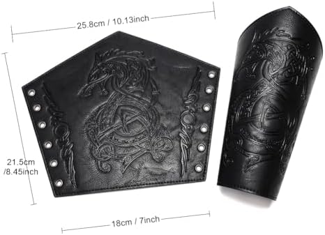Viking LARP Adjustable Bracers with Dragon Embossing