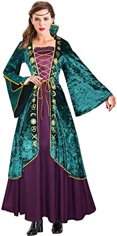 BICOPU Womens Medieval Witch Plus Size Orange Velvet Costume Robe
