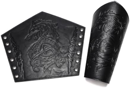 Viking LARP Adjustable Bracers with Dragon Embossing