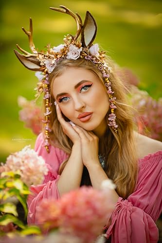 Rebecca Antler Gold Flower Forest Fairy Handmade Handband