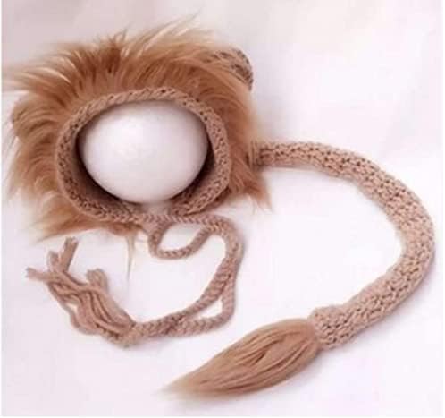 Newborn Baby Photo Props Crochet Lion Hat Tail Set