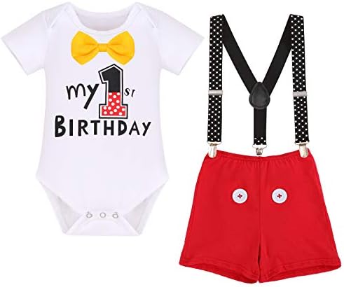 Imekis Baby Boys 1st Birthday Tuxedo Bowtie Romper Set