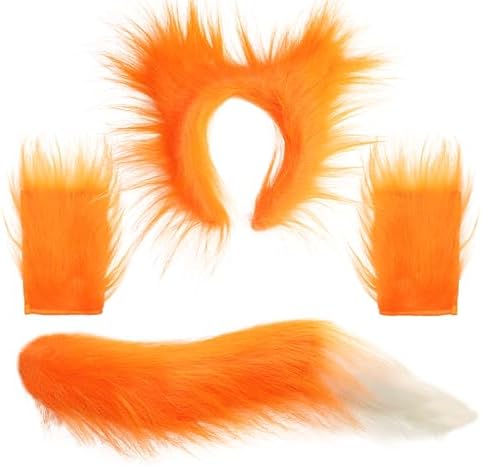 Fox Ears Headband Tail Paw Gloves Set
