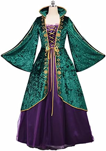 Womens Plus Size Medieval Green Velvet Dress Halloween Witch Costume Robe