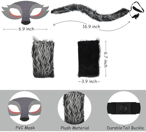 HODRME 5-Piece Wolf Ears and Tail Set