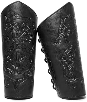 Viking LARP Adjustable Bracers with Dragon Embossing