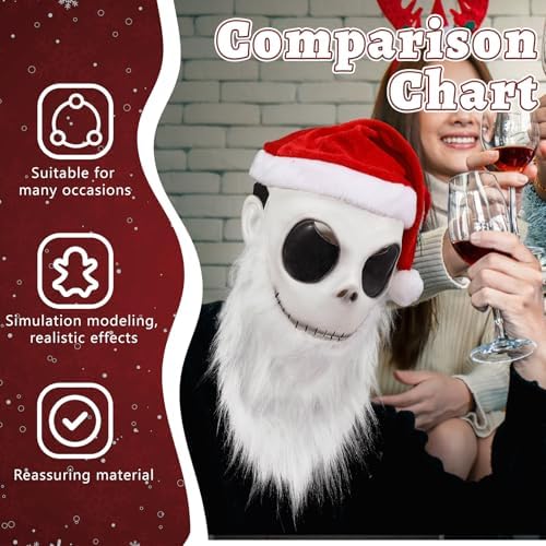 2x Jack Skellington Santa Mask Costume for Adults