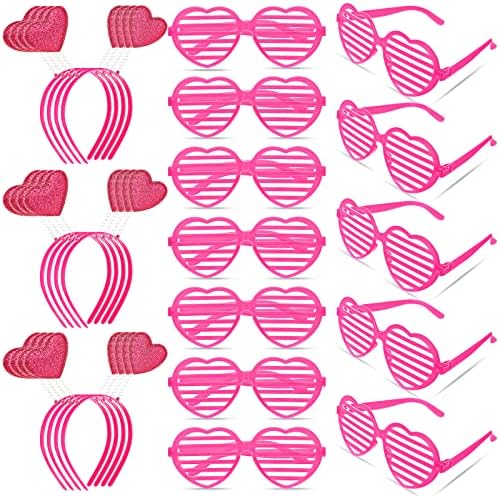 24 Pcs Feb 24 Heart Headbands Sunglasses for Valentines Day