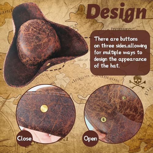 Xeehwb Brown Faux Leather Pirate Hat - Perfect Roleplay Accessory
