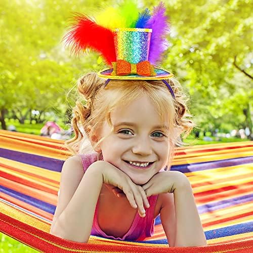 Rainbow Feather Top Hat Headband