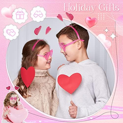 24 Pcs Feb 24 Heart Headbands Sunglasses for Valentines Day
