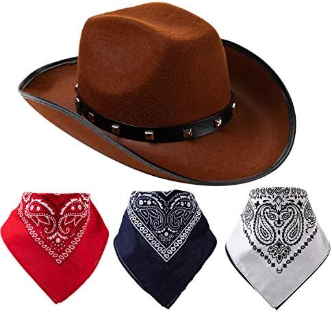 Spooktacular Creations Western Cowboy Hat with 3 Bandanas for Halloween