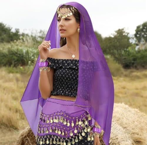 Belly Dance Outfit Set for Women - Chiffon Hip Scarf Gold Coins