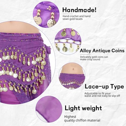 Belly Dance Outfit Set for Women - Chiffon Hip Scarf Gold Coins