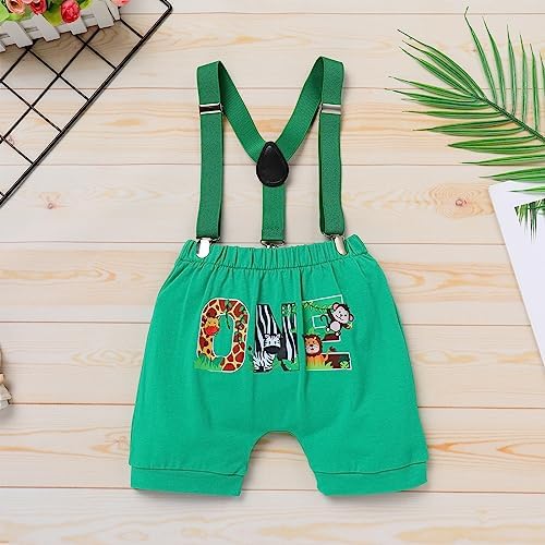 IBTOM CASTLE Baby Boy 1st Birthday Jungle Animal Romper Bloomers Set 3pcs