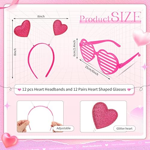 24 Pcs Feb 24 Heart Headbands Sunglasses for Valentines Day