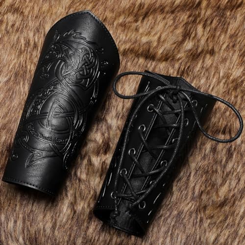 Viking LARP Adjustable Bracers with Dragon Embossing