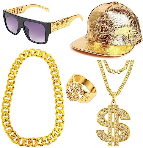 80s Hip Hop Costume Set for Men - Dollar Sign Money Chain