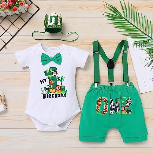 IBTOM CASTLE Baby Boy 1st Birthday Jungle Animal Romper Bloomers Set 3pcs