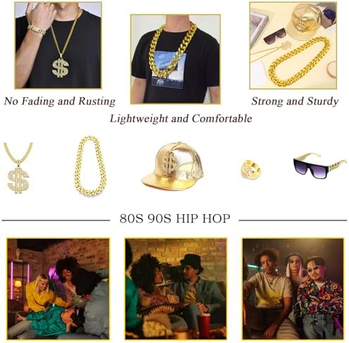 80s Hip Hop Costume Set for Men - Dollar Sign Money Chain