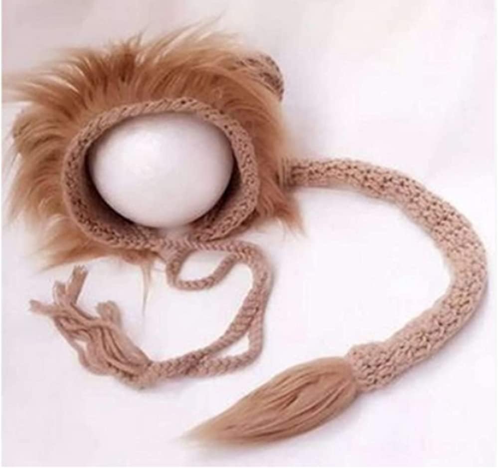 Newborn Baby Photo Props Crochet Lion Hat Tail Set