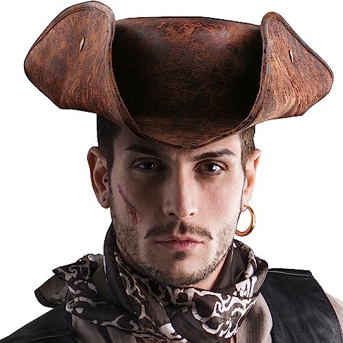 Srnede Pirate-Hat Tricorn Brown Faux Leather