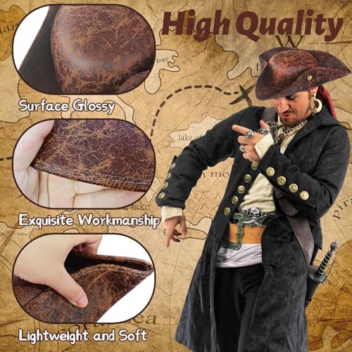 Xeehwb Brown Faux Leather Pirate Hat - Perfect Roleplay Accessory