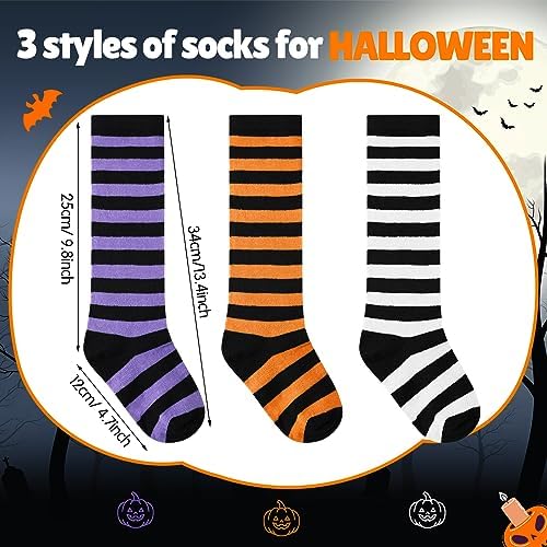 3 Pairs Girls Spooky Halloween Striped Socks for Long Investments