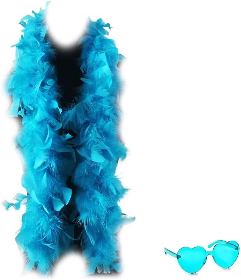 Feather Boa with Heart Rimless Sunglasses Perfect for Warm-Weather Parties