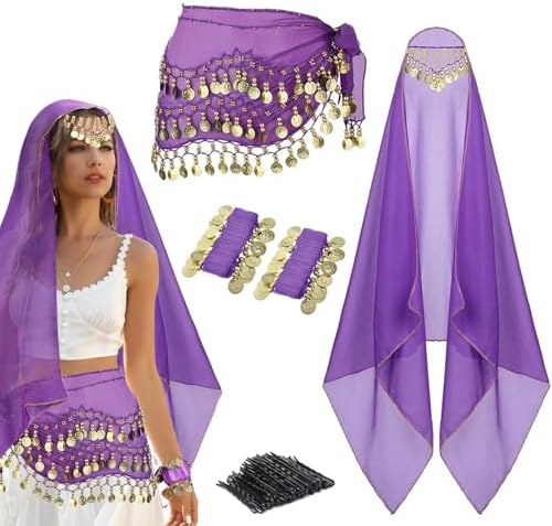 Belly Dance Outfit Set for Women - Chiffon Hip Scarf Gold Coins