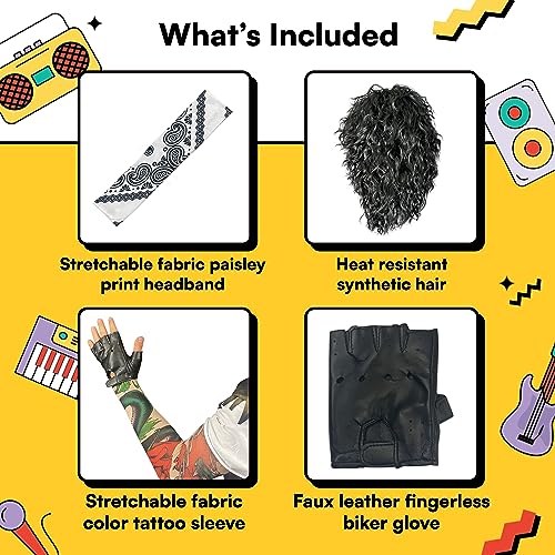 Watts Wigs Declassified 80s Hair Metal Rocker Costume Set