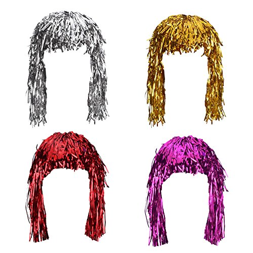 4-Piece Metal Foil Tinsel Wig Party Hair Accessory