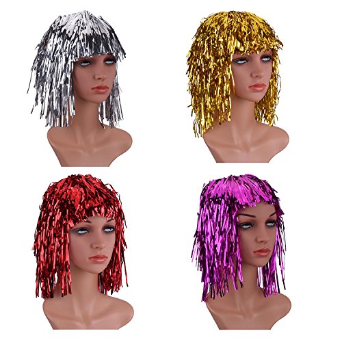 4-Piece Metal Foil Tinsel Wig Party Hair Accessory